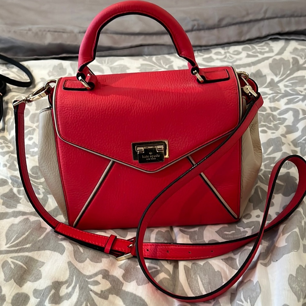 VGUC bright pink and tan Kate Spade shoulder bag.